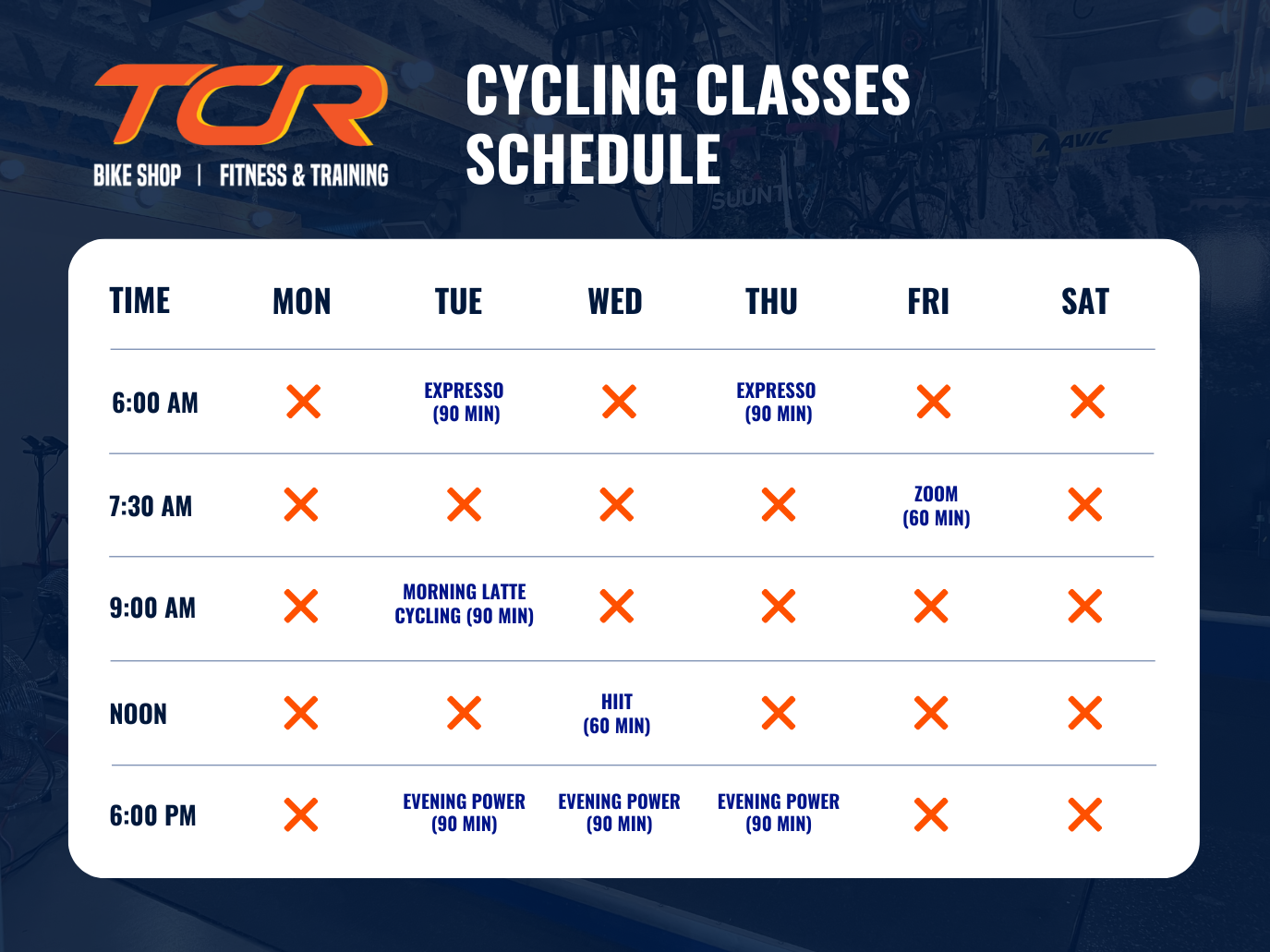 Indoor Cycling Scheduling Page TCR Sport Lab